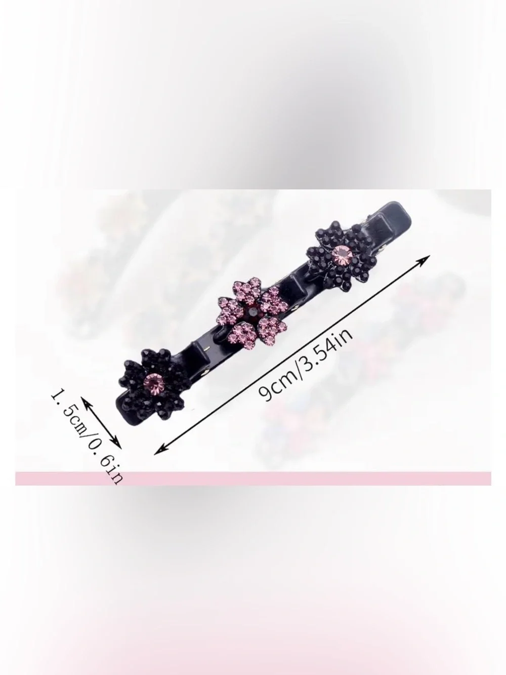 New Anthropologie Pink Crystal Floral Barrette on Black Base